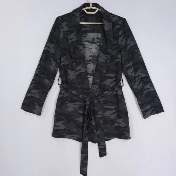 500 Maison Cinqcent Black & Grey Camo Lightweight Belted Trench Jacket Medium - Picture 9 of 16